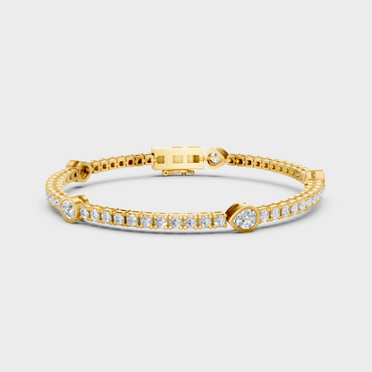 4.42 Ct Pear And Round Cut Lab Grown Diamond Tennis Bracelet In Yellow Gold Luxury Design