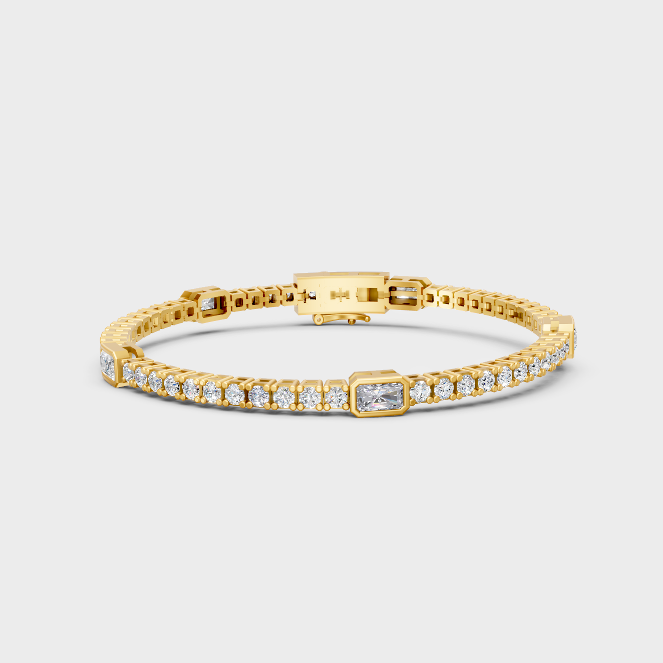 4.42 Ct Radiant And Round Cut Lab Grown Diamond Tennis Bracelet In Yellow Gold Luxury Design