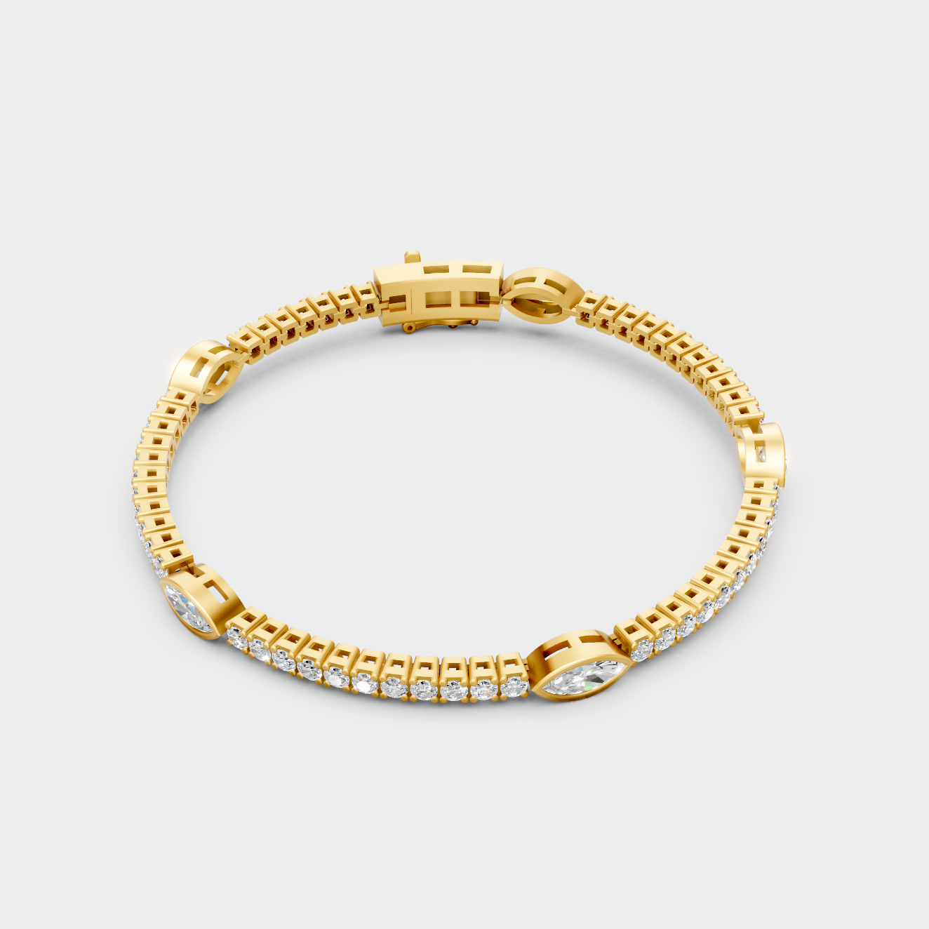Yellow Gold Lab Grown Marquise And Round Diamond Tennis Bracelet 4.42 Ct Premium