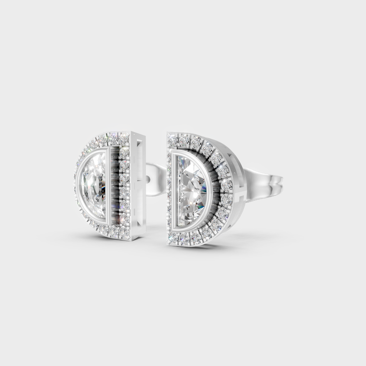 9K White Gold Half Moon Shaped Lab-Grown Diamond Studs With Clean Minimalist Design