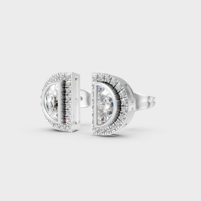 9K White Gold Half Moon Shaped Lab-Grown Diamond Studs With Clean Minimalist Design