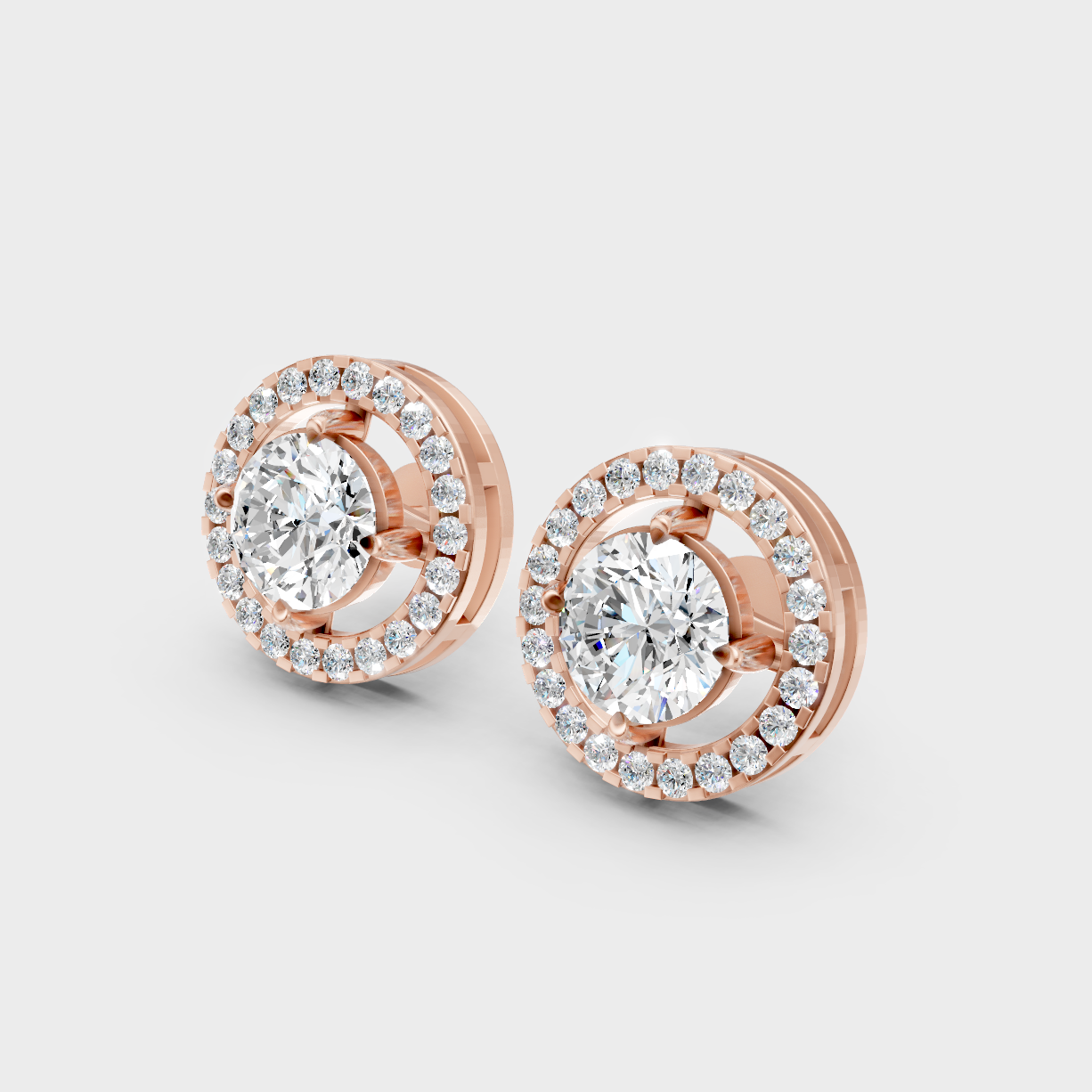 Elegant Round Cut Diamond Halo Stud Earrings Rose Gold