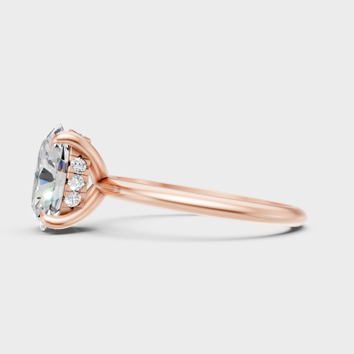 9K Rose Gold Oval-Cut Lab-Grown Diamond Hidden Halo With Hallmark Quality