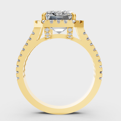 Emerald Statement Halo Ring In Yellow Gold Luxury Jewelry