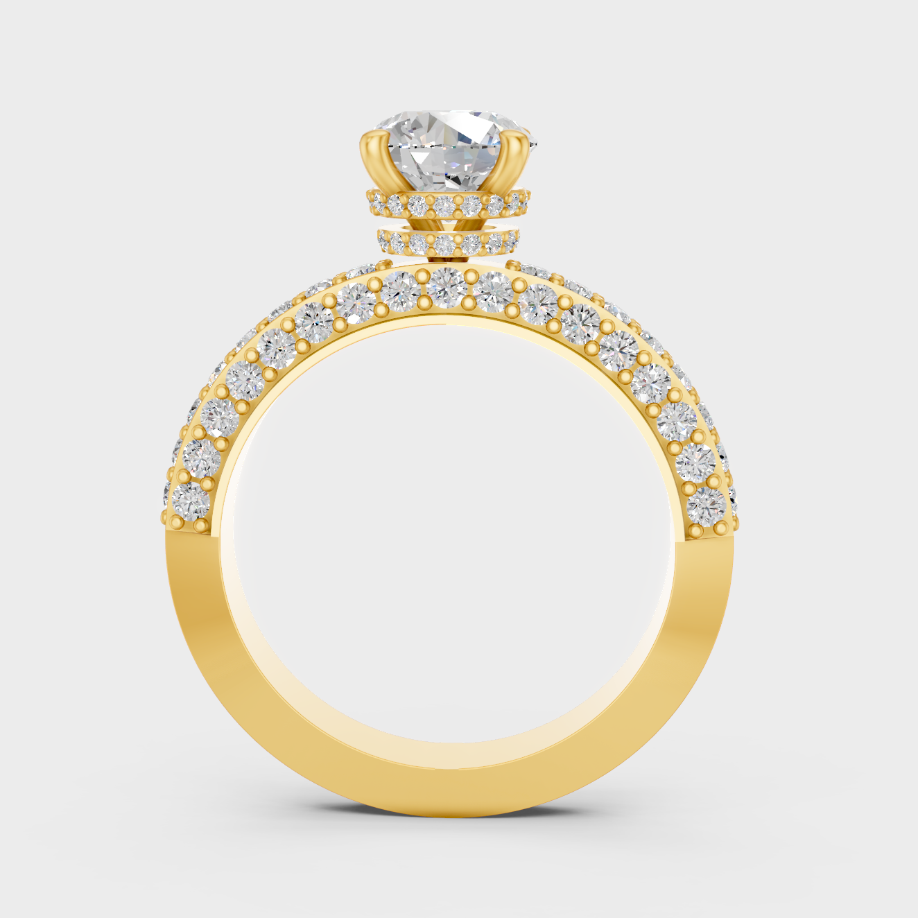 Yellow Gold Round Diamond Ring With Hidden Halo Design