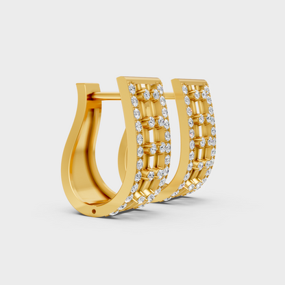 Hallmark Yellow Gold Round Cut Lab Diamond Hoop Earrings For Women