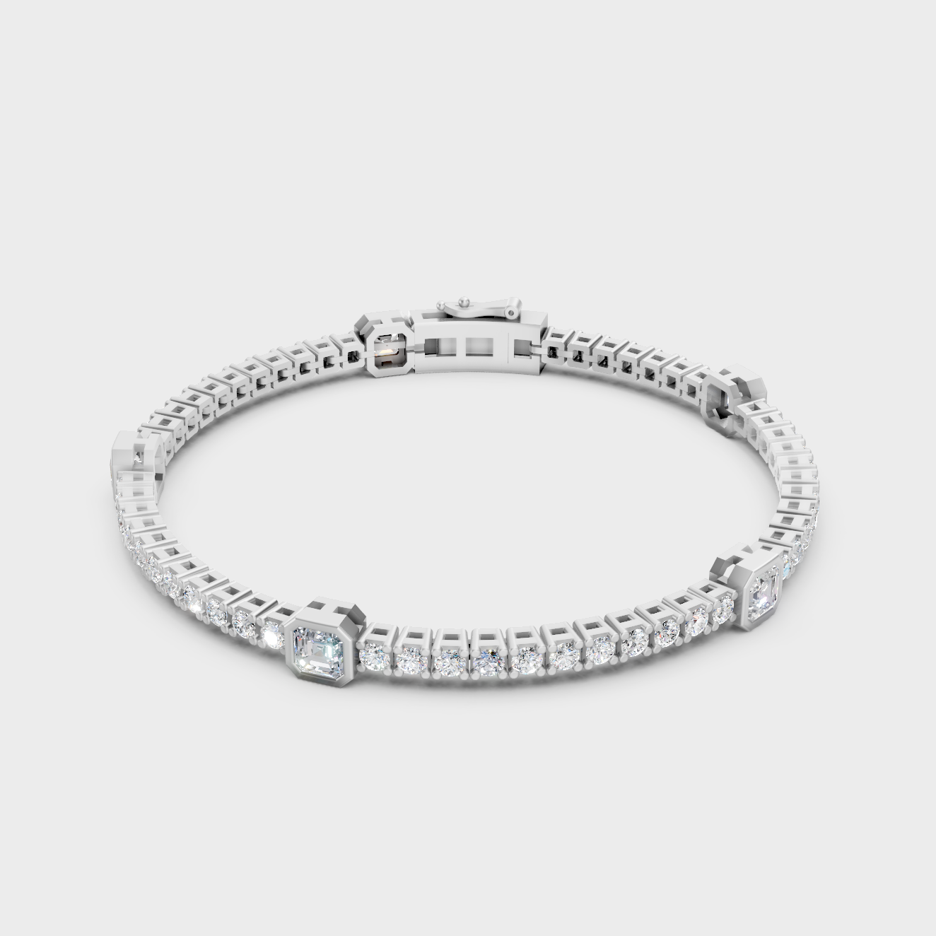 Elegant Asscher Round Diamond Bracelet Platinum