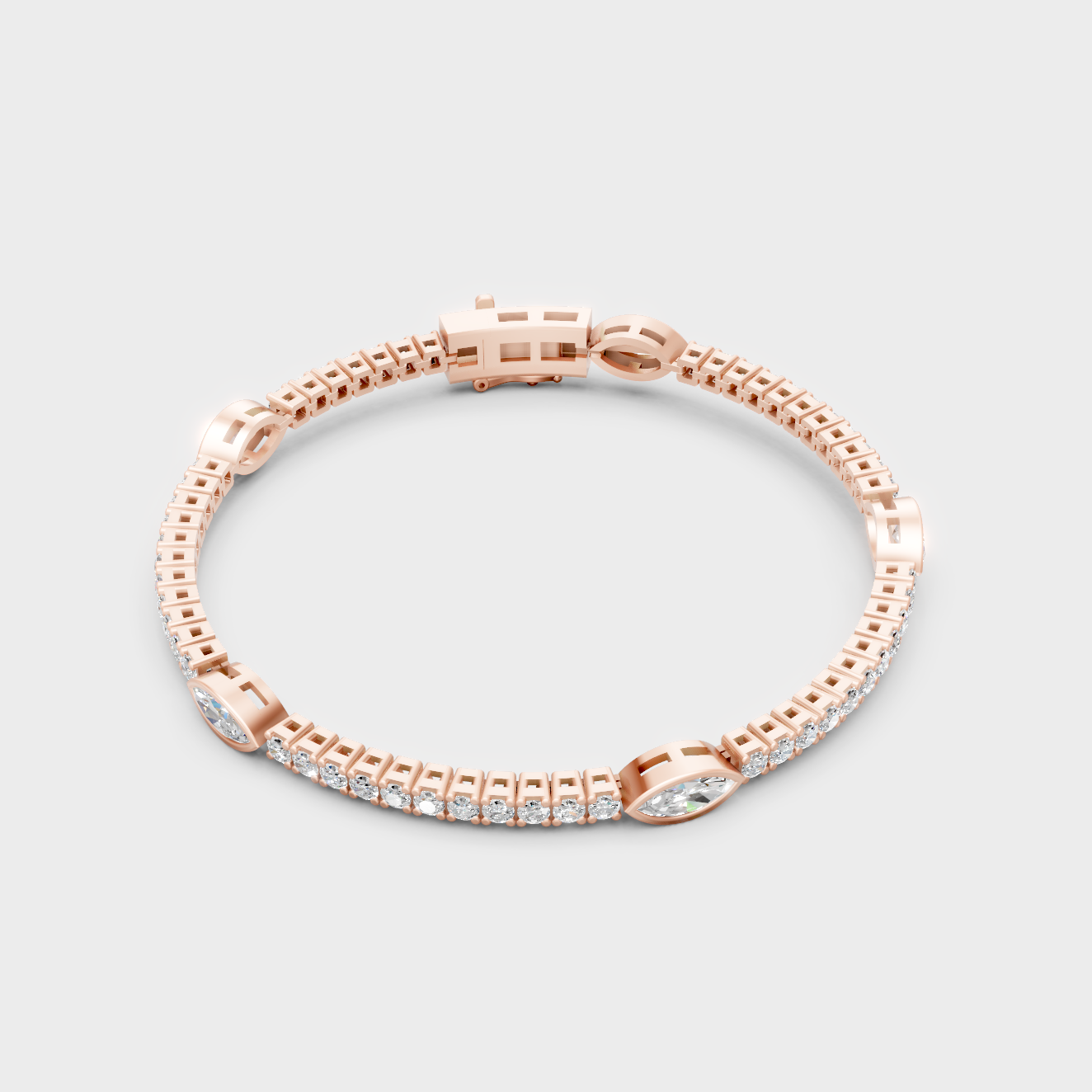 Rose Gold Marquise And Round Diamond Bracelet 4.42 Ct GLI Certified Sparkle