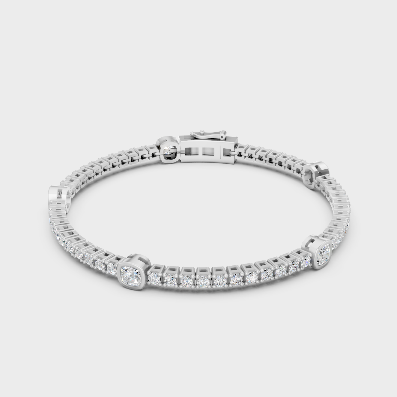 White Gold Classic Diamond Tennis Bracelet Cushion Round 4.42 Ct GLI Certified