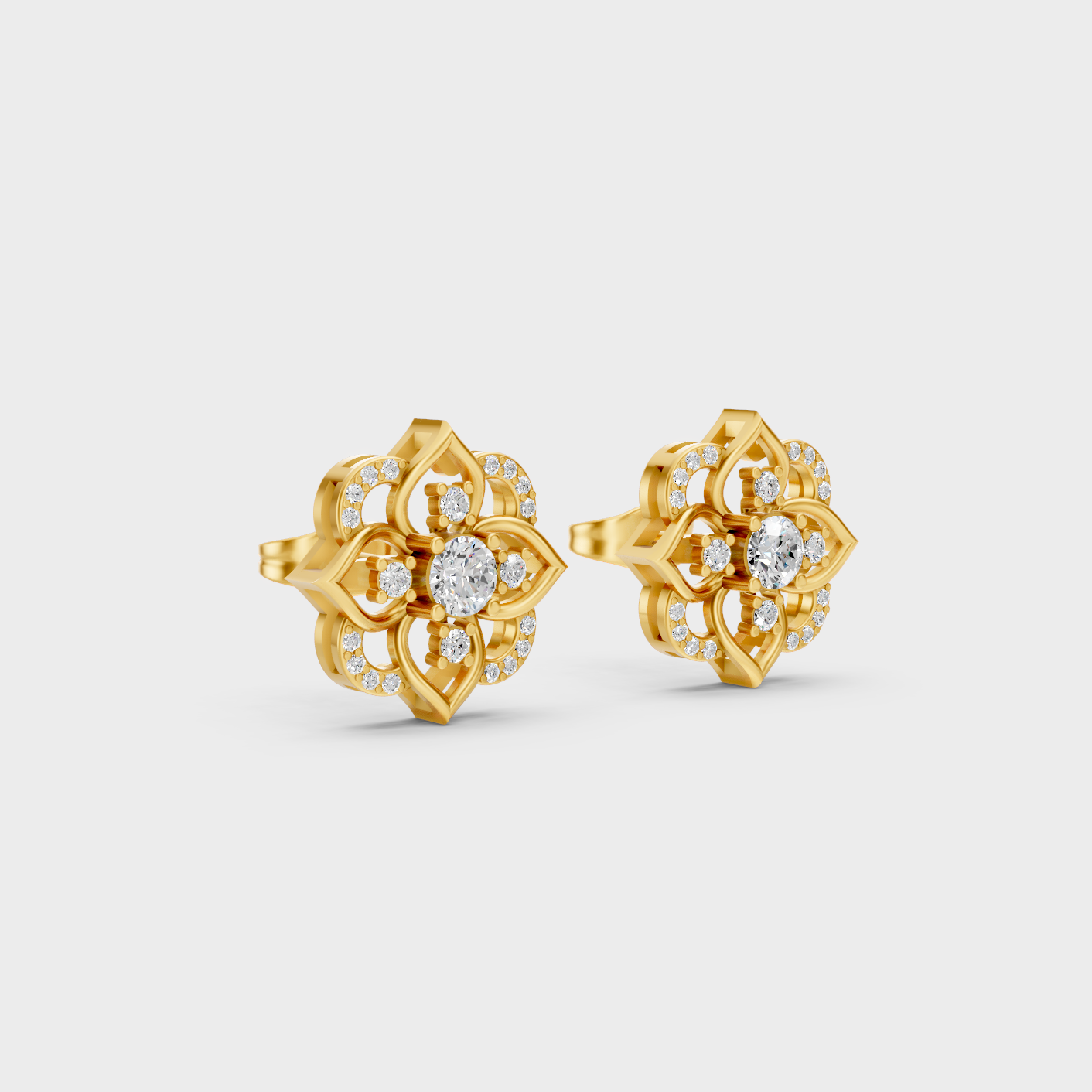 Elegant Yellow Gold Round Diamond Stud Earrings 0.58 Ct Lab Created Fine Jewelry