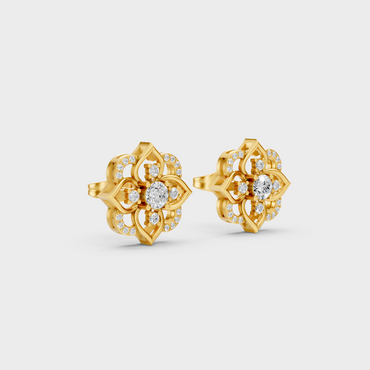 Elegant Yellow Gold Round Diamond Stud Earrings 0.58 Ct Lab Created Fine Jewelry