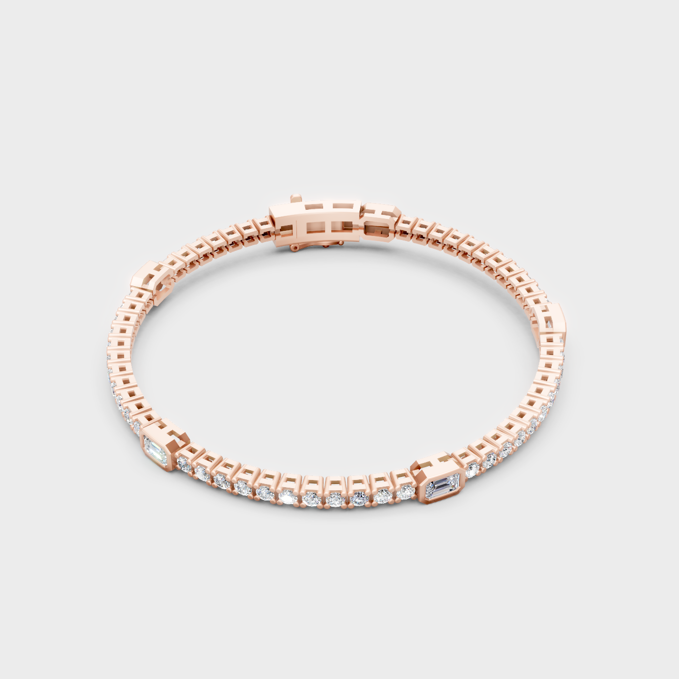 Rose Gold Emerald And Round Diamond Bracelet 4.42 Ct GLI Certified Sparkle