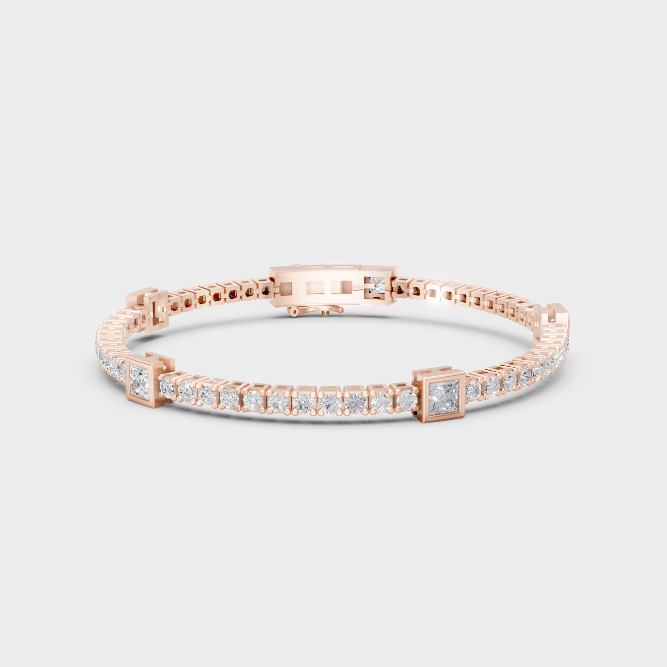 Premium Princess And Round Diamond Tennis Bracelet 4.42 Ct Lab Grown In Rose Gold Elegant Style