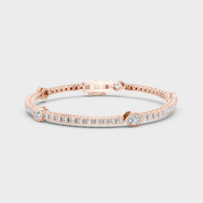 Premium Pear And Round Diamond Tennis Bracelet 4.42 Ct Lab Grown In Rose Gold Elegant Style