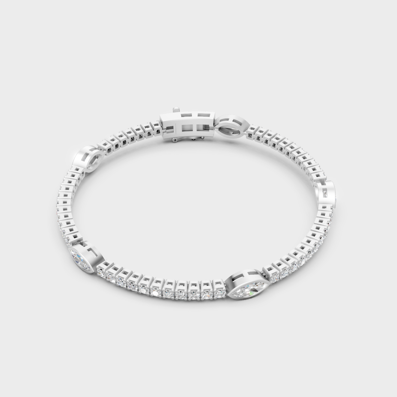 White Gold Classic Marquise Round Diamond Tennis Bracelet 4.42 Ct GLI Certified