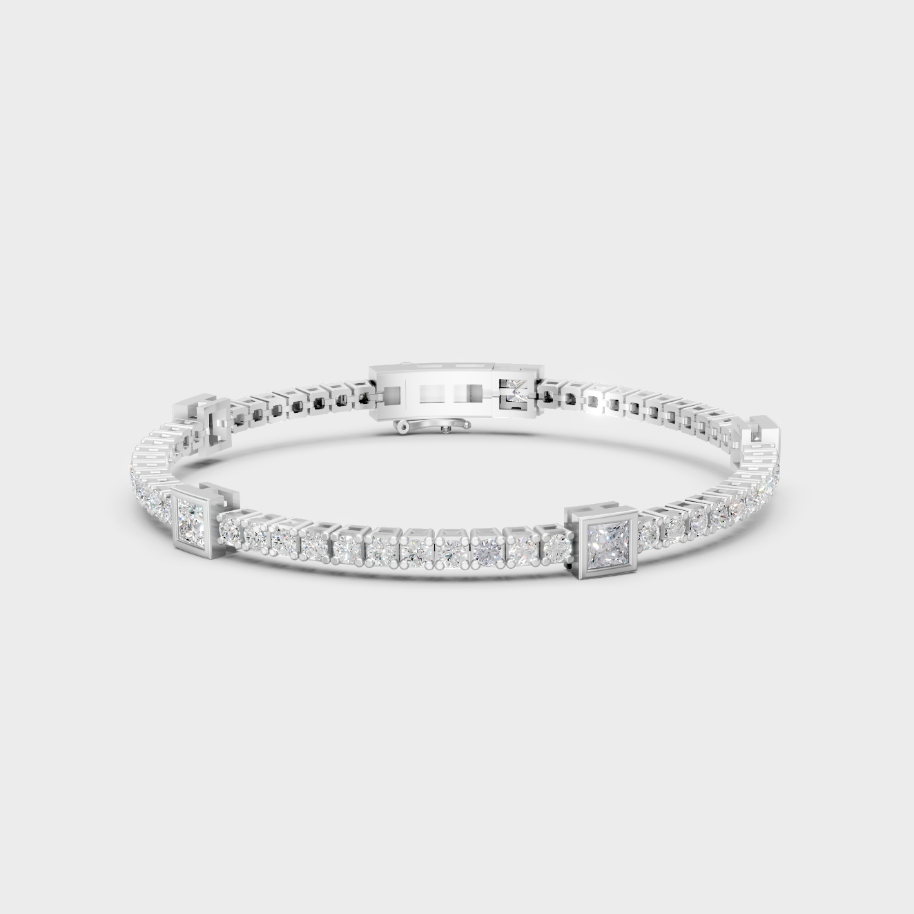 Platinum Princess And Round Diamond Tennis Bracelet 4.42 Ct Designer Fine Jewelry