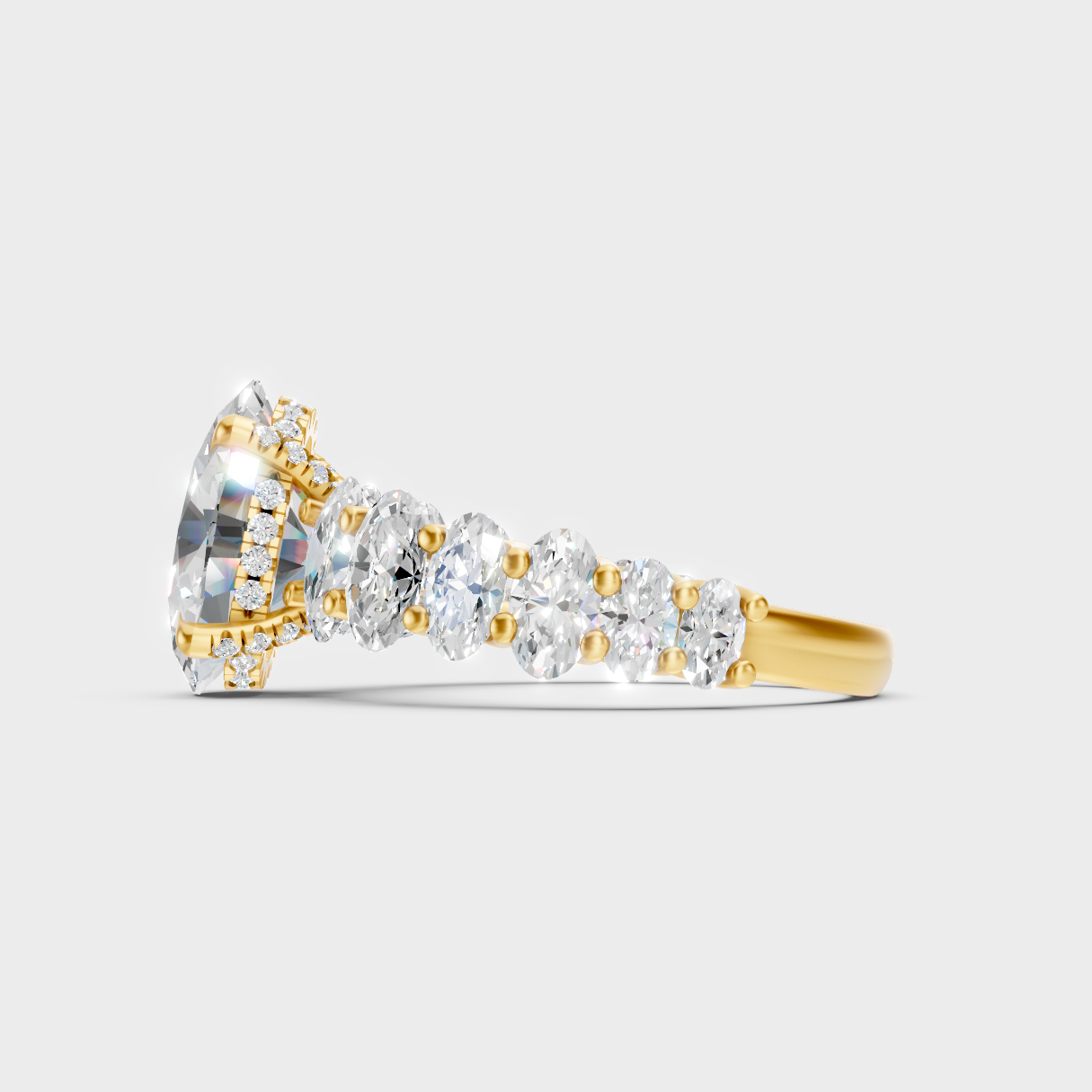Radiant Yellow Gold Statement Ring With Certified 7.13Ct Oval Hidden Halo Detail