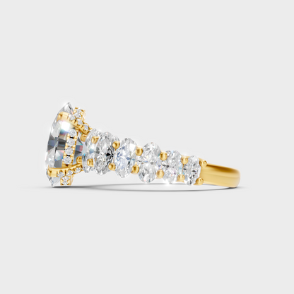 Radiant Yellow Gold Statement Ring With Certified 7.13Ct Oval Hidden Halo Detail