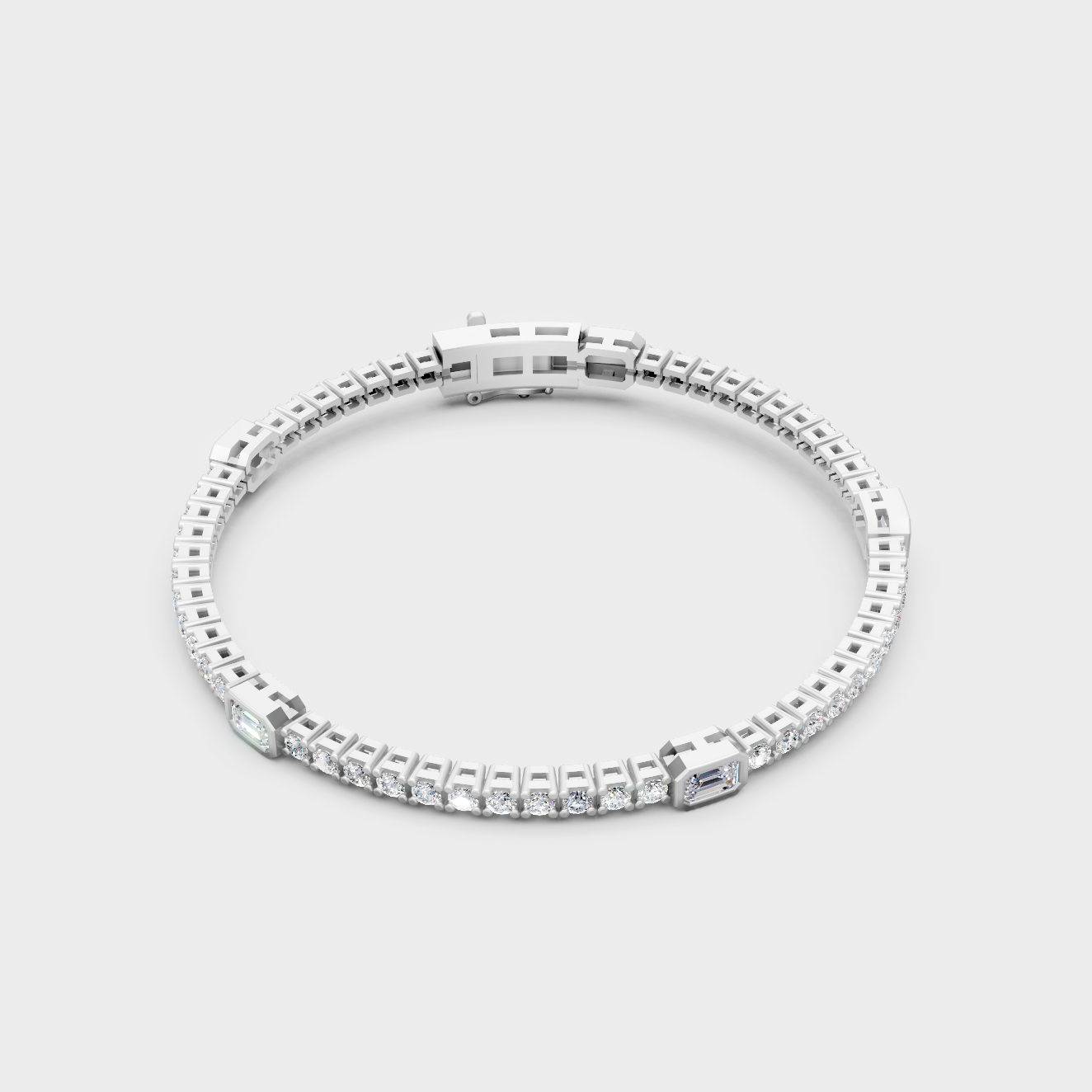 Platinum Diamond Tennis Bracelet Emerald And Round 4.42 Ct Lab Grown High End