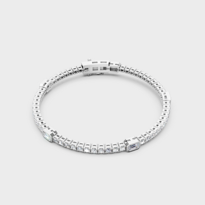 Platinum Diamond Tennis Bracelet Emerald And Round 4.42 Ct Lab Grown High End
