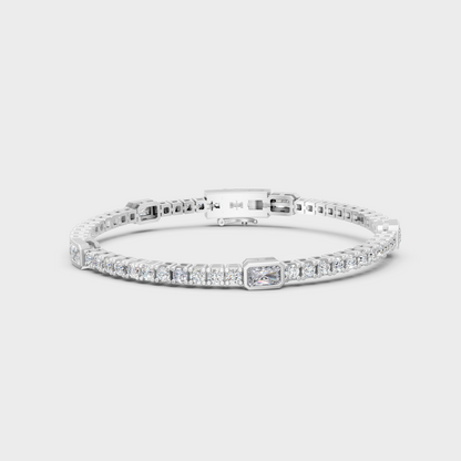White Gold Lab Grown 4.42 Ct Radiant And Round Diamond Tennis Bracelet Certified Fine Jewelry