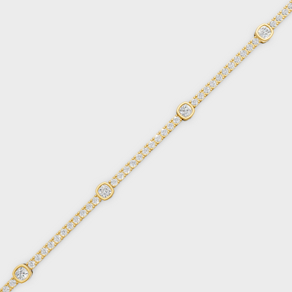 Yellow Gold Cushion Cut Diamond Tennis Bracelet 4.42 Ct Lab Created Sparkling Luxury
