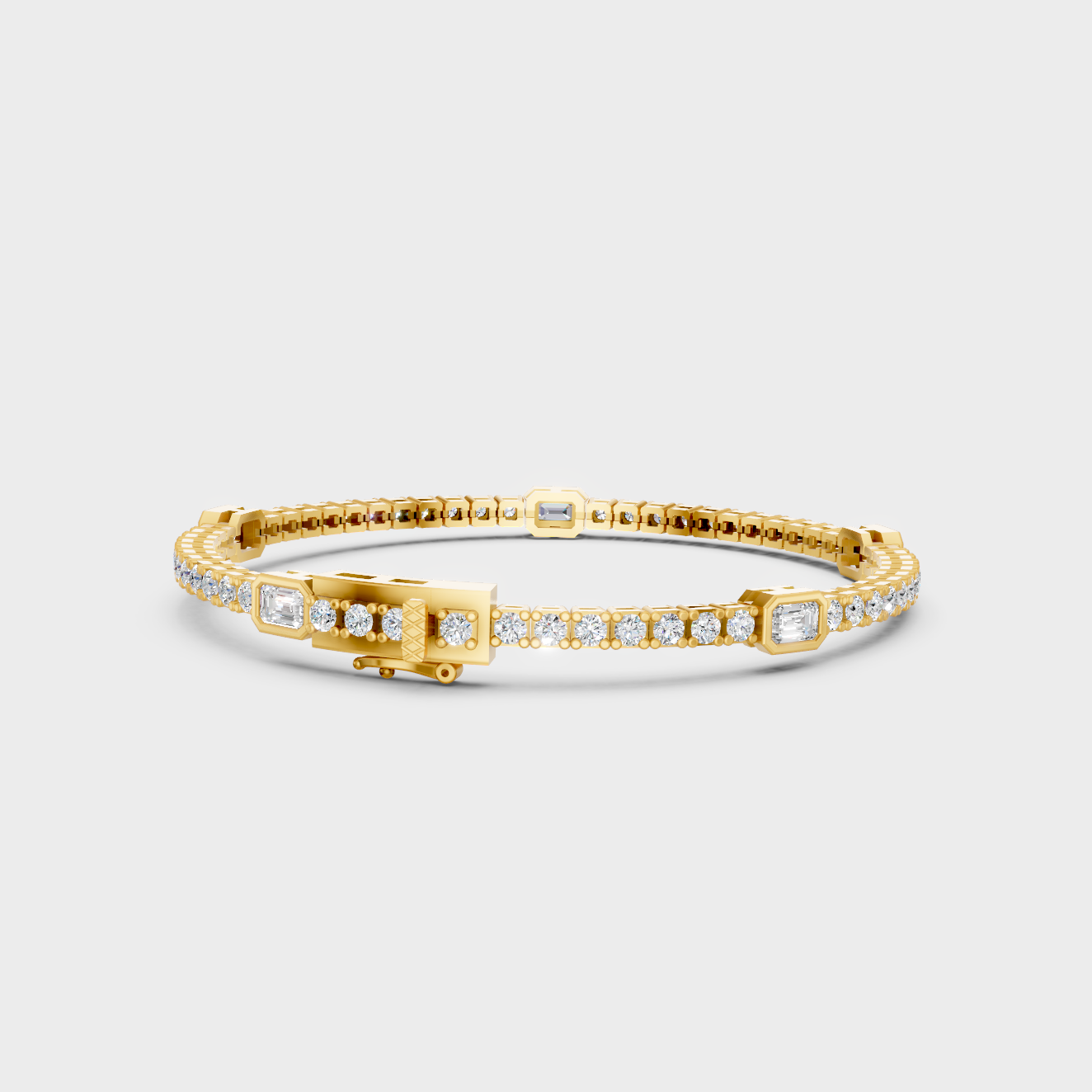 9K 14K 18K Yellow Gold Emerald And Round Diamond Tennis Bracelet 4.42 Ct Lab Created