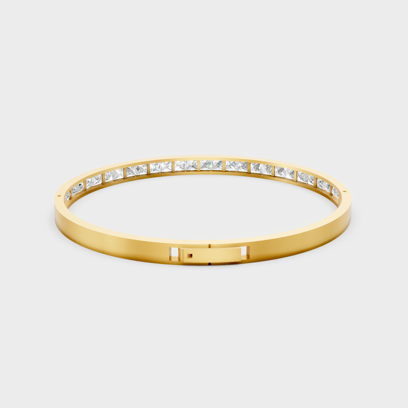 Elegant Yellow Gold Princess Cut Diamond Oval Bracelet 3.81 Ct High End Style