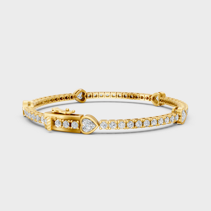 Elegant Yellow Gold Heart And Round Diamond Tennis Bracelet 4.42 Ct Lab Created