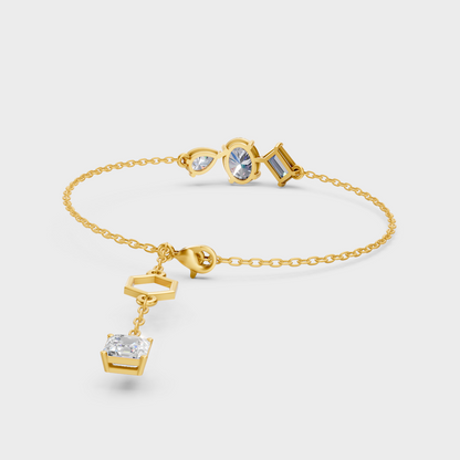 Elegant Yellow Gold Multi Shape Diamond Bracelet 3.25 Ct Lab Created High End Style