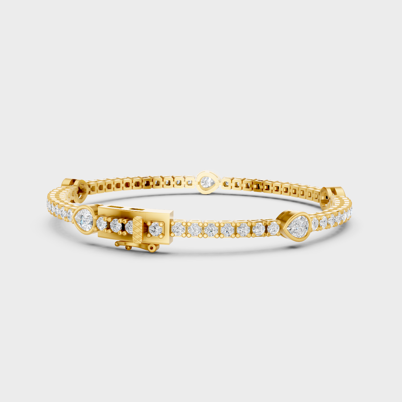 9K 14K 18K Yellow Gold Pear And Round Diamond Tennis Bracelet 4.42 Ct Lab Created