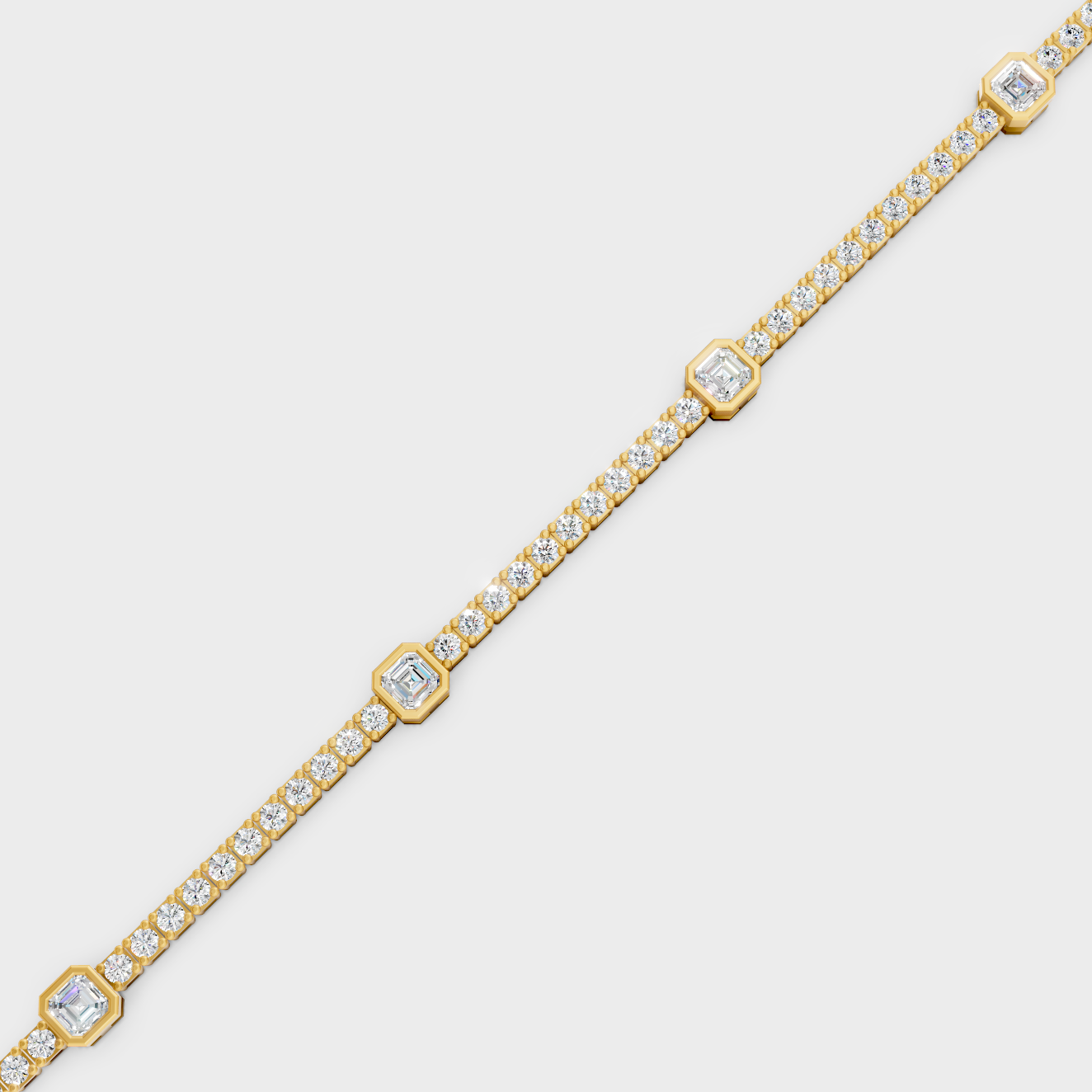 Luxury Asscher Diamond Tennis Bracelet Yellow Gold Jewelry
