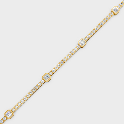 Luxury Asscher Diamond Tennis Bracelet Yellow Gold Jewelry