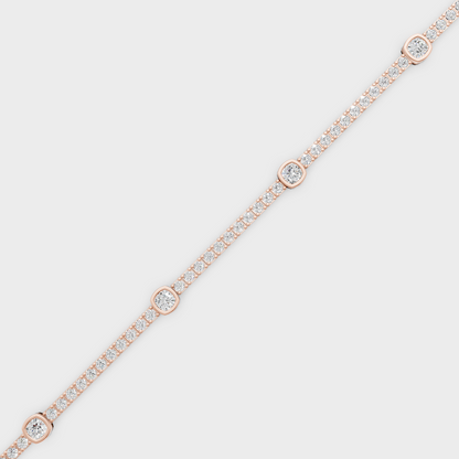Rose Gold Round And Cushion Diamond Tennis Bracelet 4.42 Ct GLI Certified Fine Jewelry