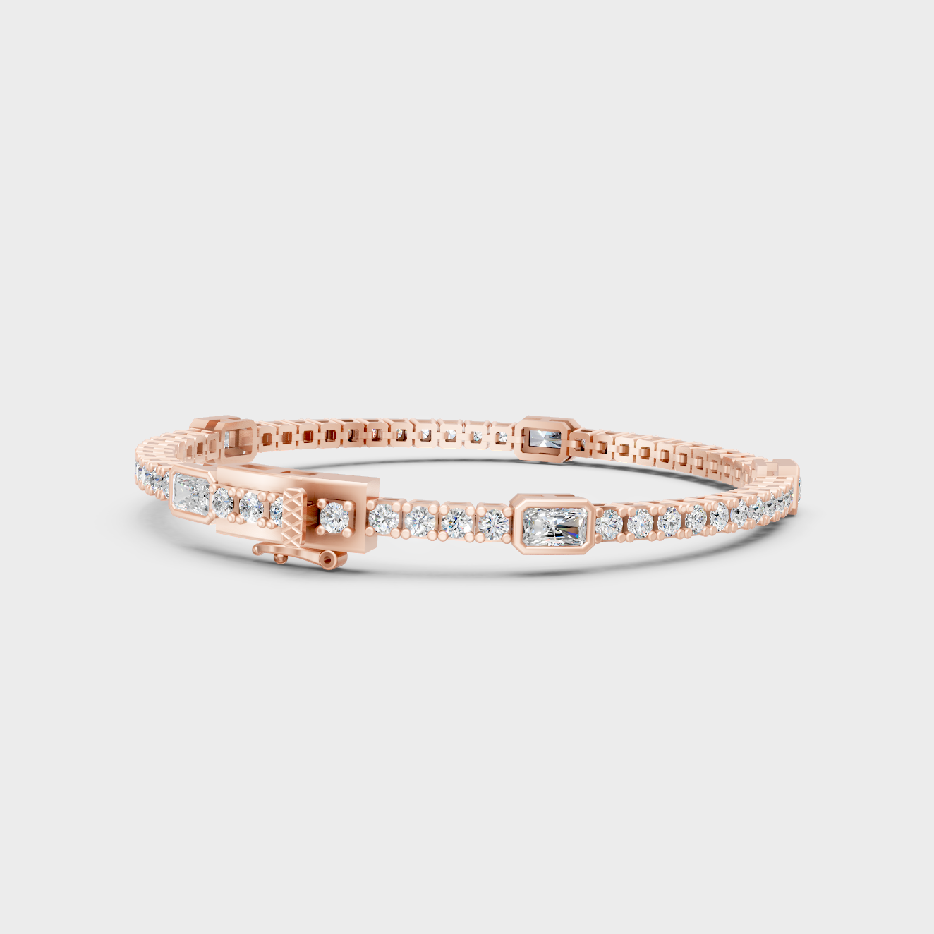 Rose Gold Radiant Round Diamond Tennis Bracelet 4.42 Ct Elegant Jewelry