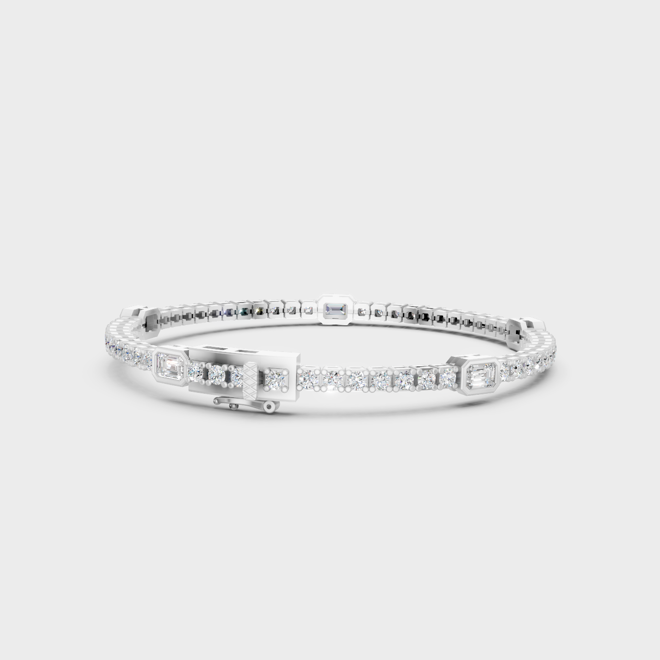 White Gold Emerald And Round Diamond Bracelet 4.42 Ct Lab Grown Fine Jewelry