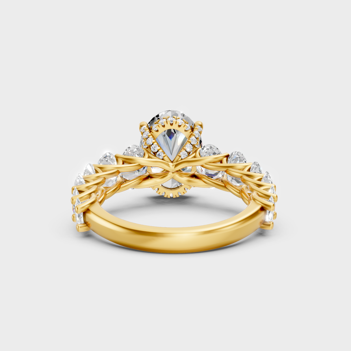 Customizable Yellow Gold Hidden Halo Ring Featuring A 7.13 Carat Sustainable Oval Diamond