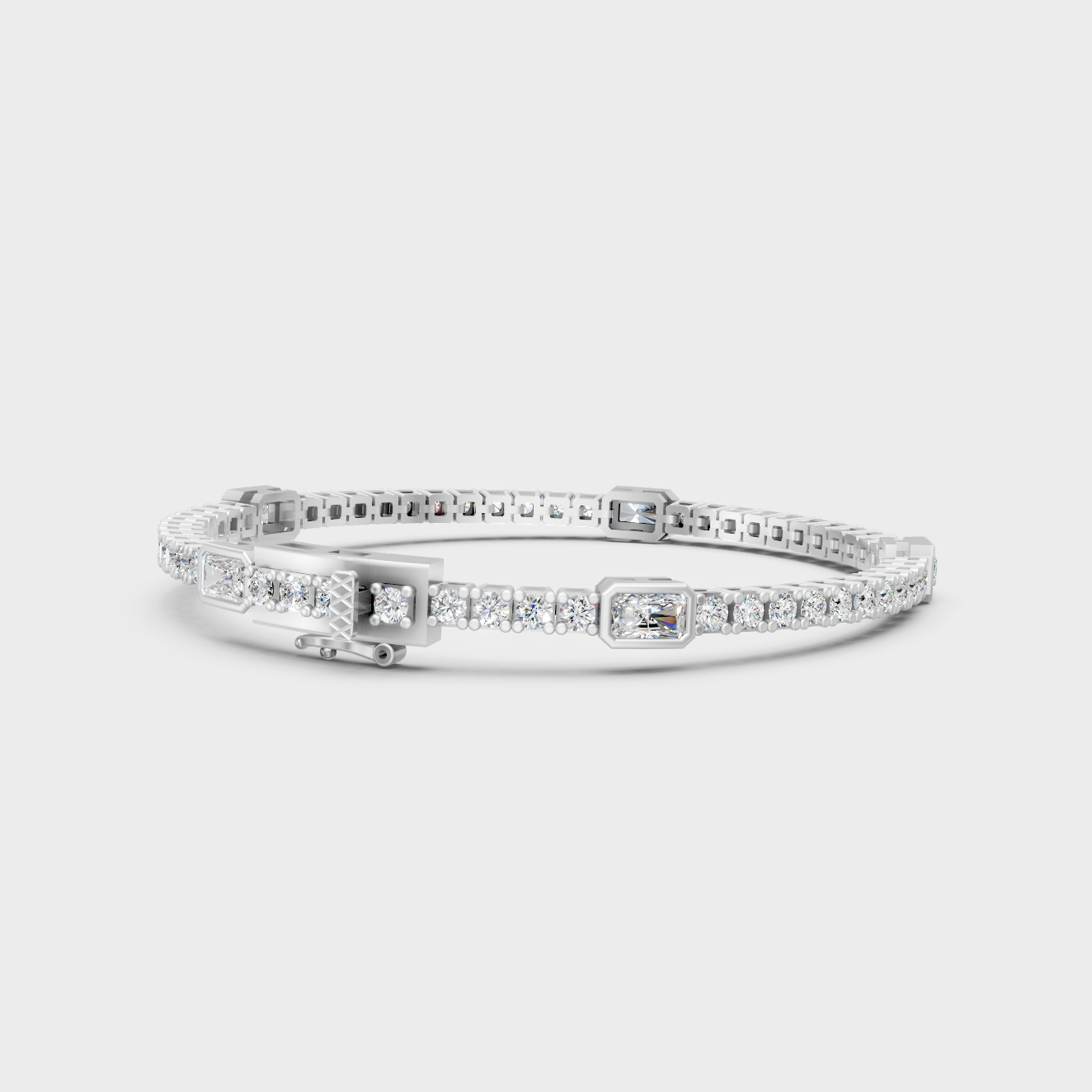 Platinum Radiant And Round Diamond Tennis Bracelet 4.42 Ct Premium Fine Jewelry