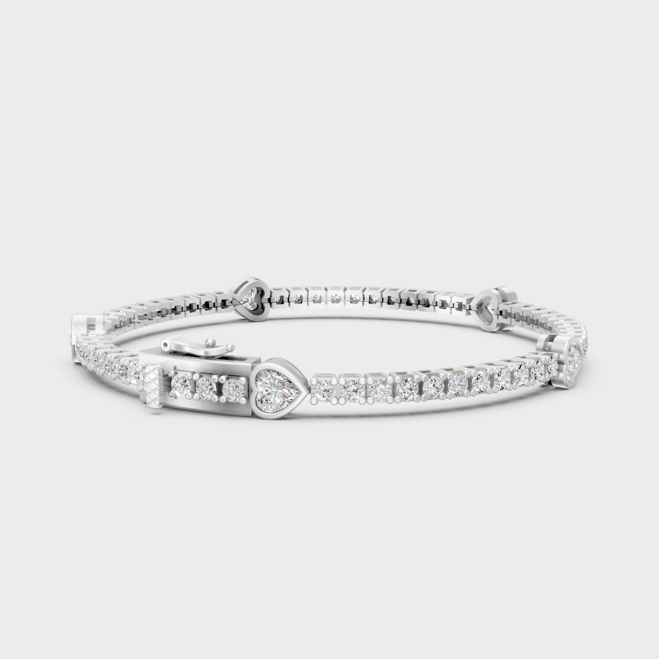 Platinum Heart And Round Diamond Tennis Bracelet 4.42 Ct Premium Lab Grown Jewelry