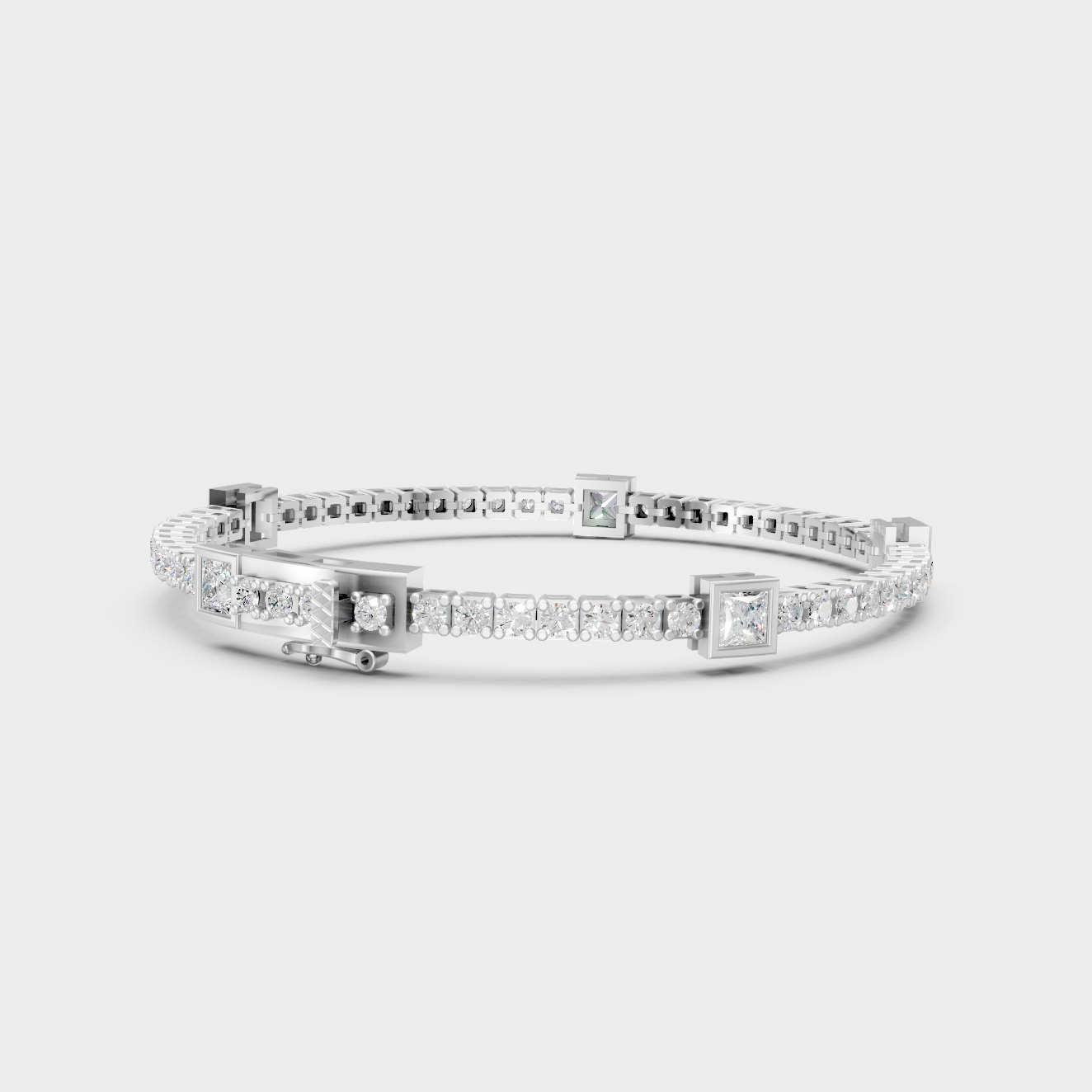White Gold Princess And Round Diamond Bracelet 4.42 Ct Lab Grown Fine Jewelry