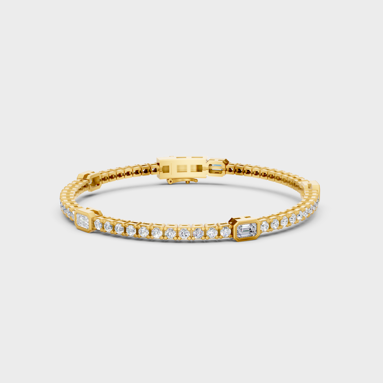 GLI Certified 4.42 Ct Lab Grown Emerald And Round Diamond Tennis Bracelet In Yellow Gold Luxury