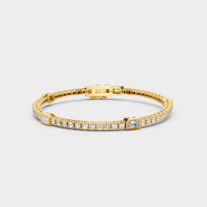 GLI Certified 4.42 Ct Lab Grown Emerald And Round Diamond Tennis Bracelet In Yellow Gold Luxury