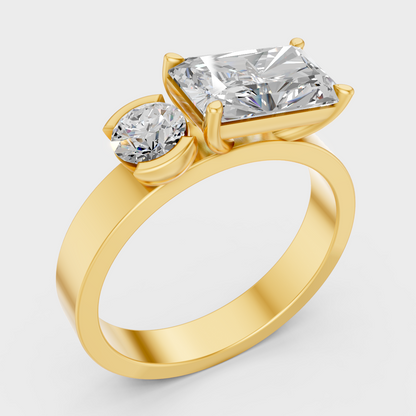 1.75 Ct Emerald & Round Lab-Grown Diamond Two-Stone Ring in