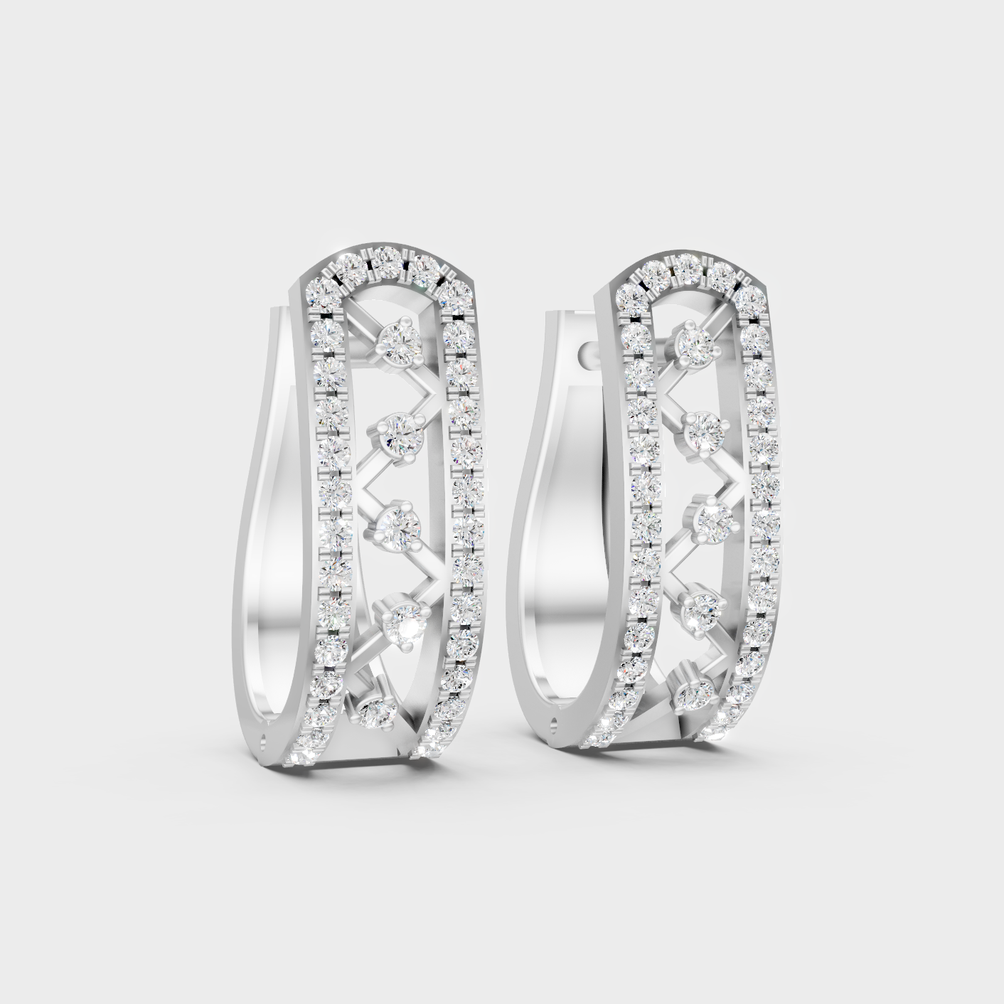 Platinum Round Diamond Hoop Earrings 0.39 Ct Designer Fine Jewelry