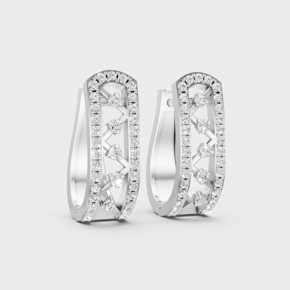 Platinum Round Diamond Hoop Earrings 0.39 Ct Designer Fine Jewelry