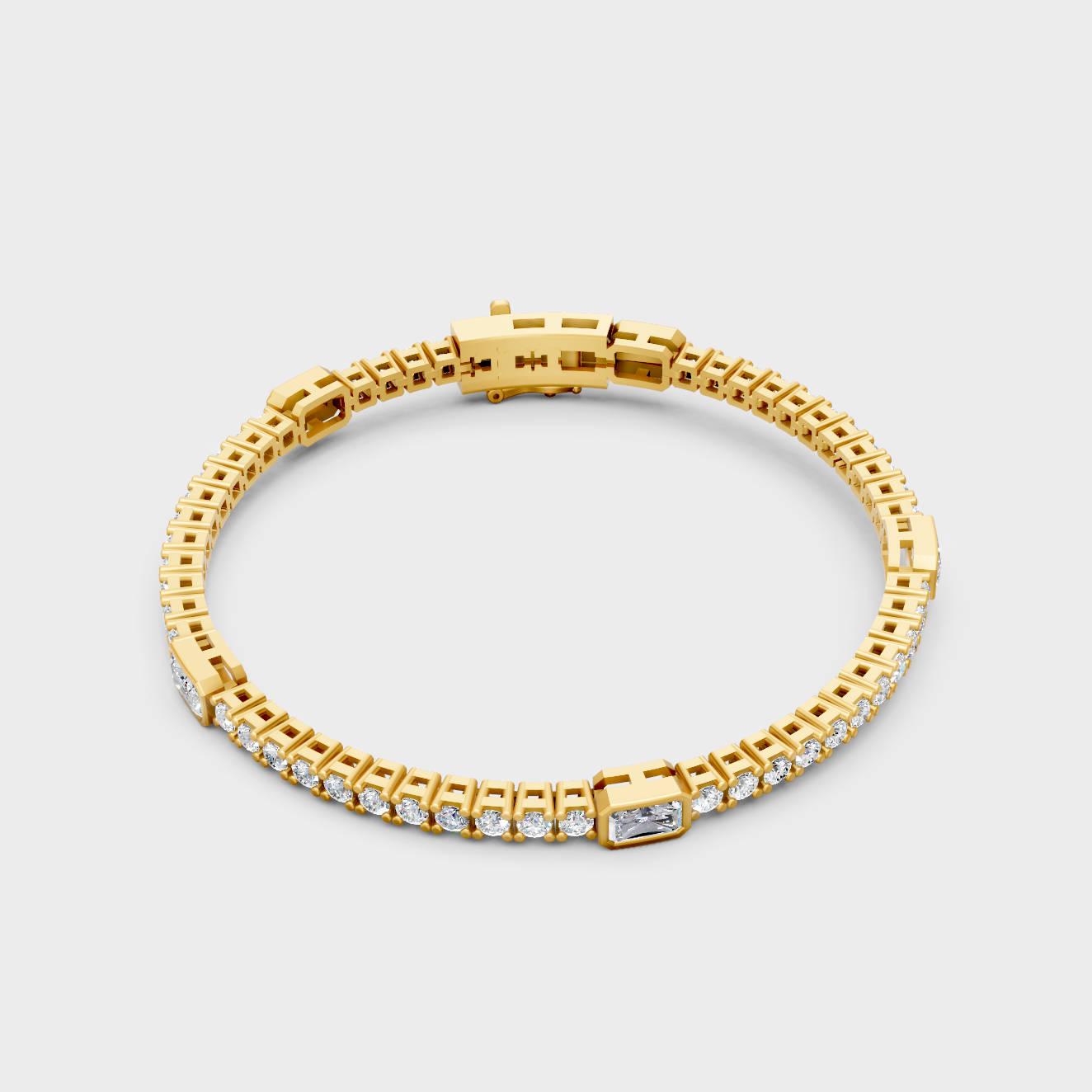 Yellow Gold Lab Grown Radiant And Round Diamond Tennis Bracelet 4.42 Ct Premium