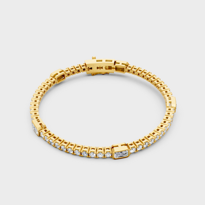 Yellow Gold Lab Grown Radiant And Round Diamond Tennis Bracelet 4.42 Ct Premium