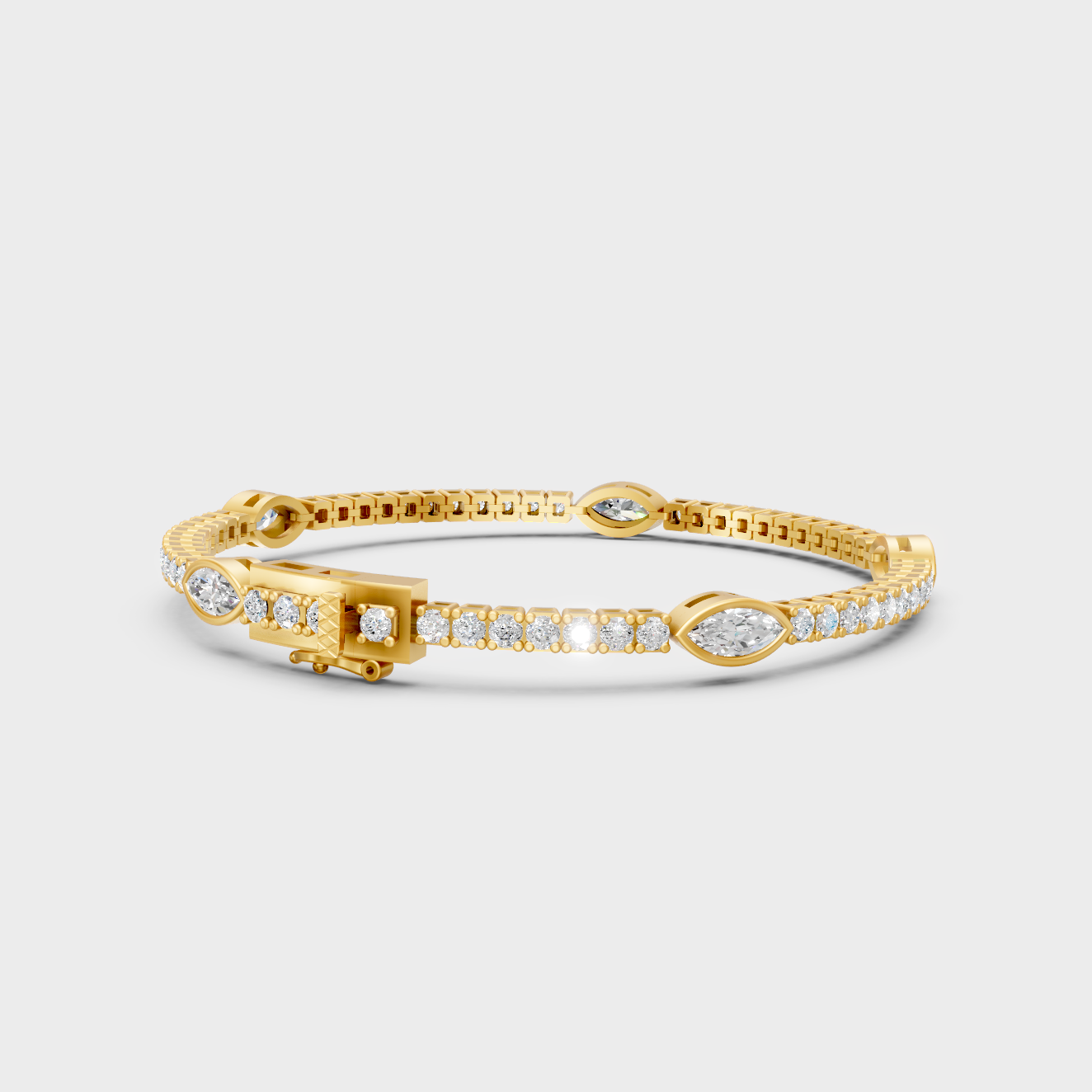 9K 14K 18K Yellow Gold Marquise And Round Diamond Tennis Bracelet 4.42 Ct Lab Created