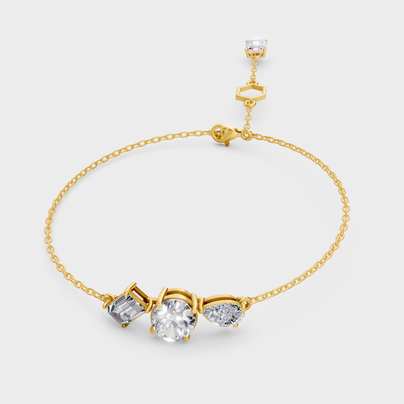 9K 14K 18K Yellow Gold Multi Shape Diamond Bracelet 3.25 Ct Lab Grown Fine Jewelry