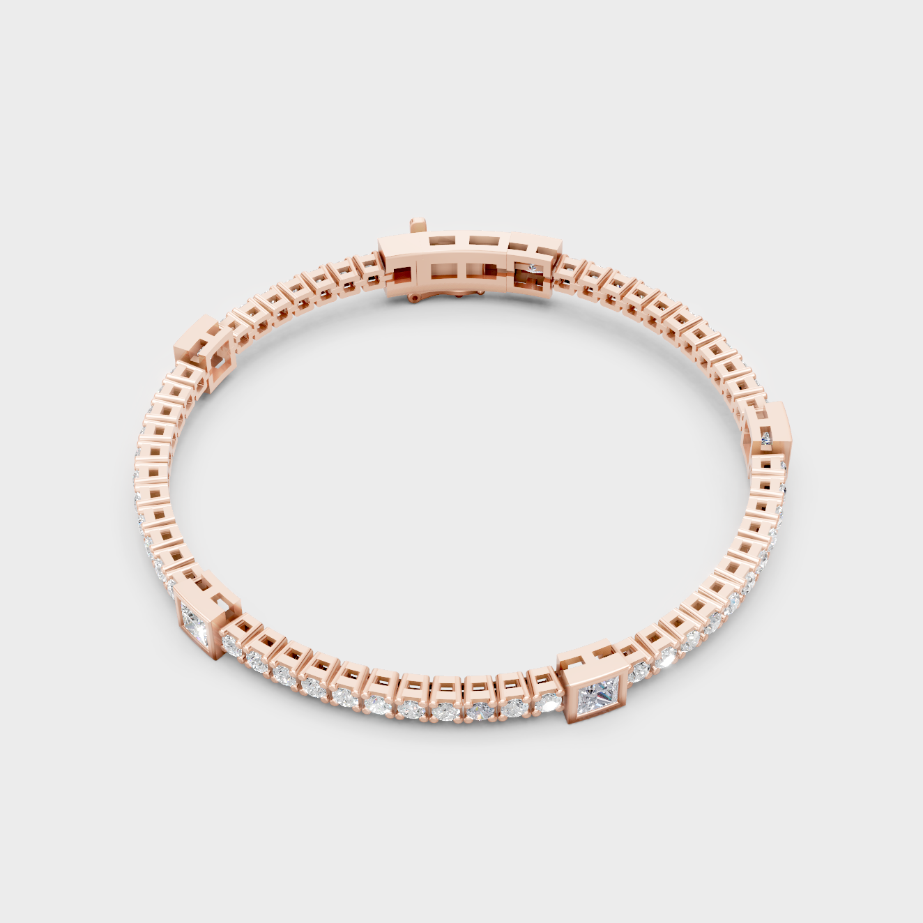 Rose Gold Princess Round Diamond Tennis Bracelet 4.42 Ct Elegant Jewelry
